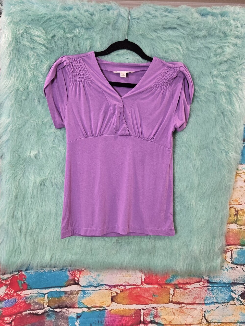 Banana Republic Purple Short Sleeve V Neck Top Size S
